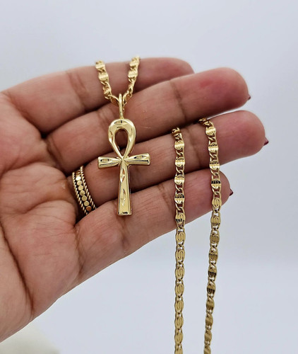 Gold ankh necklace 3mm scroll - 3mm,